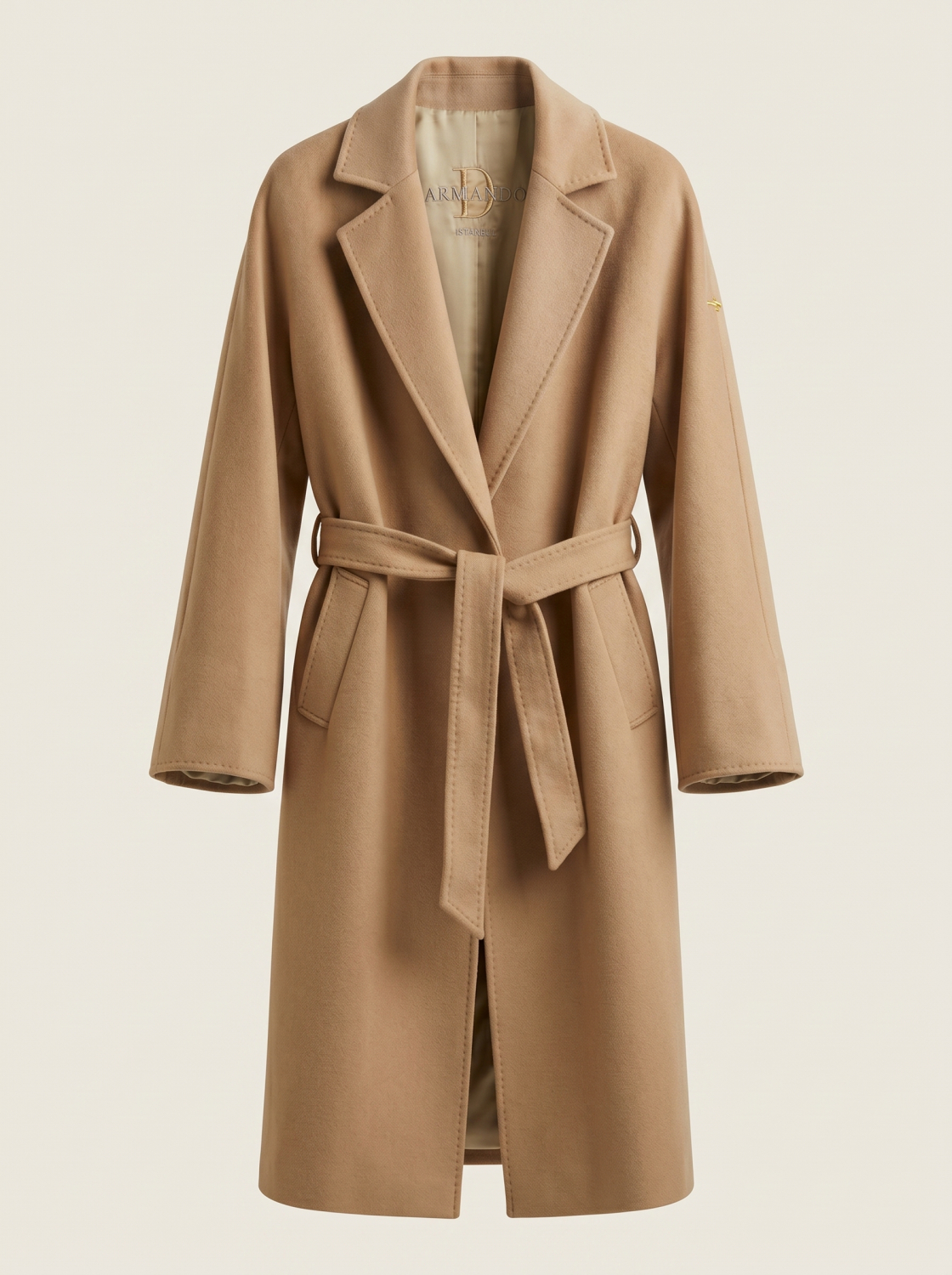 Бежевое кашемировое пальто с поясом Armando